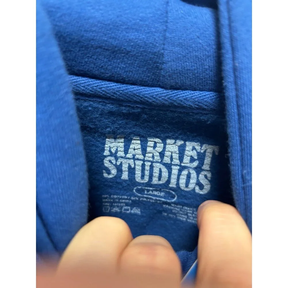Market Studios Hoodie Sweatshirt Blue Pullover Graphic NWT Large